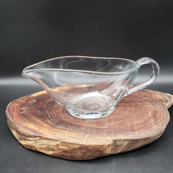 Vintage Anchor Hocking Glass Gravy Boat – Clear Pressed Glass 8.5” with Handle - Picture 1 of 12
